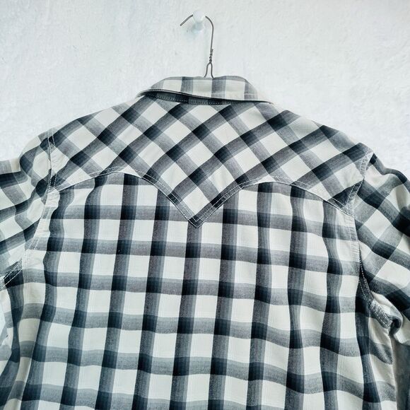Arizona Jeans Black & White Plaid Denim Shirt Black Snaps Mens Sz M Westerncore - Picture 7 of 13